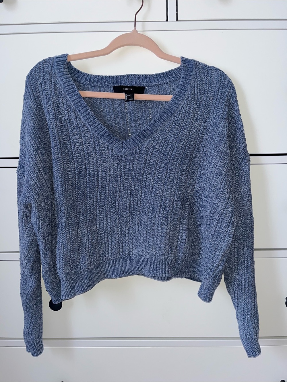 Forever 21 Dusty Blue V-Neck Ribbed Knit Sweater